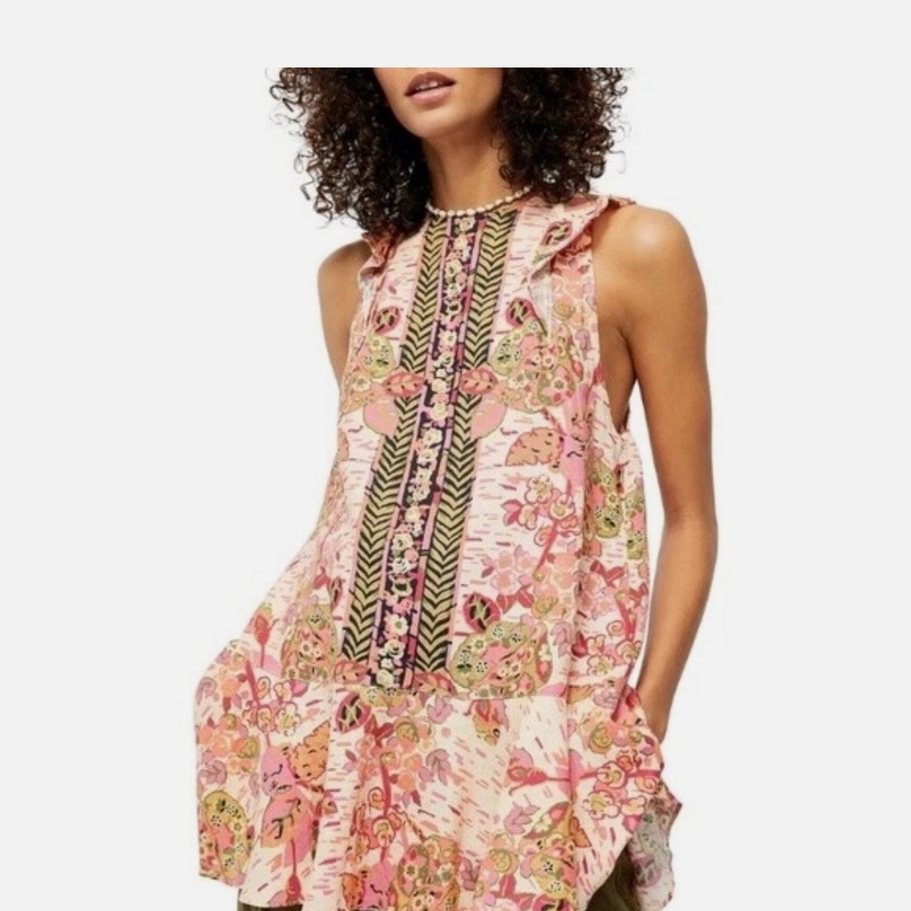 Free People Pink and Cream Floral Dress